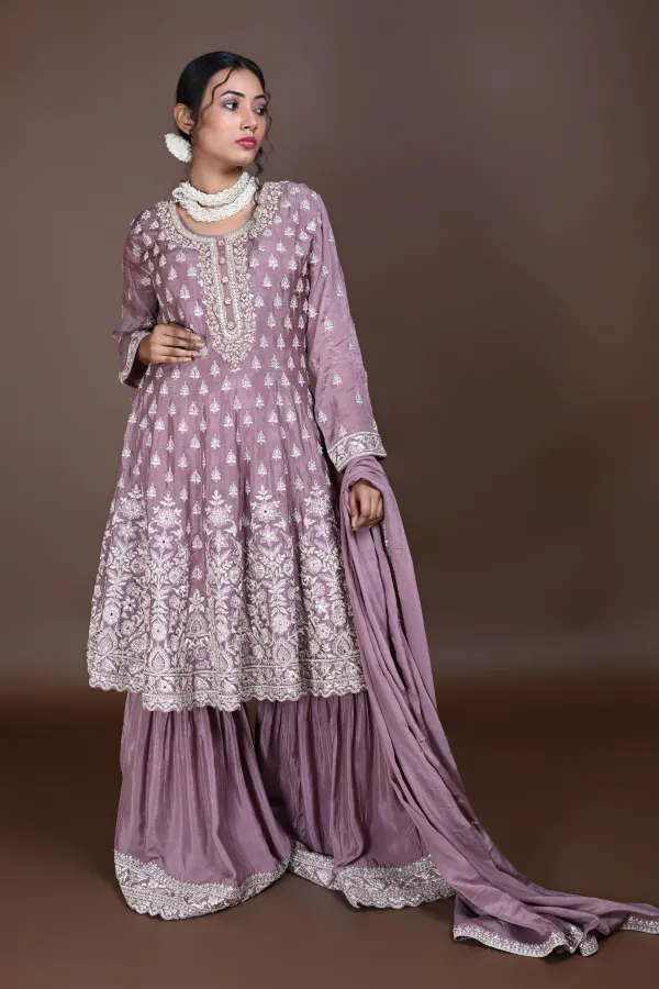 Mauve Paplom Suit With Gharara
